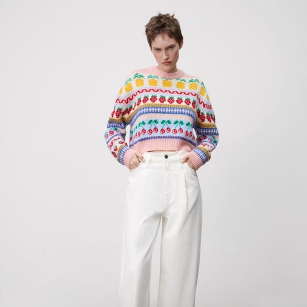 Zara Fruit Jacquard Sweater (M) NWOT